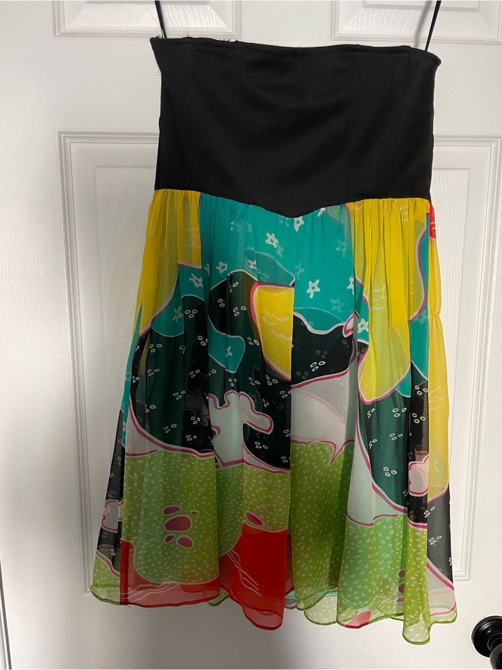 Diane von Furstenberg Silk Strapless Abstract Print Dress Size 2 - Picture 7 of 16
